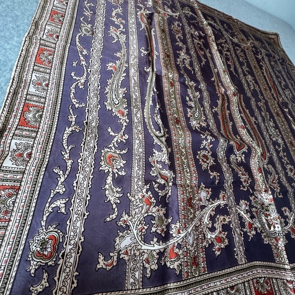 Etro Paisley Scarf Purple Gold Wool Silk Blend Italian Designer 30x30 Vintage - Picture 6 of 9